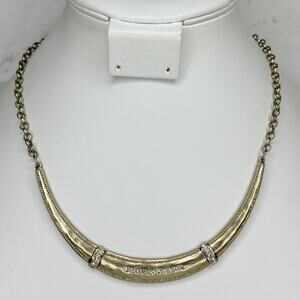 Chico's Gold Tone Rhinestone Crescent Bib Necklace ✨
